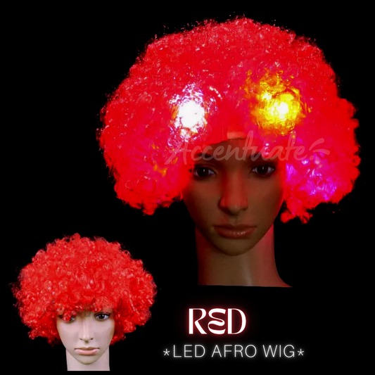 Red LED Afro Wig