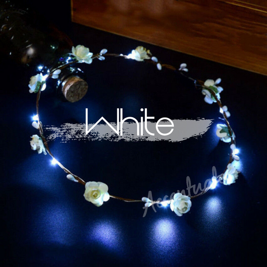 White LED Flower Garland Headband
