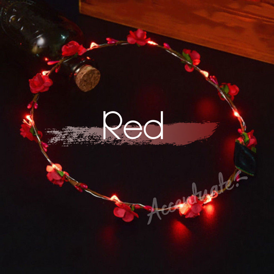 Red LED Flower Garland Headband