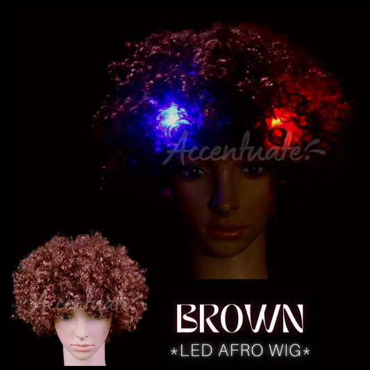 Brown LED Afro Wig