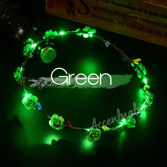 Green LED Flower Garland Headband