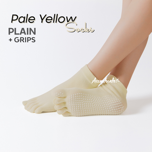Pale Yellow Plain Yoga Socks / White Grips