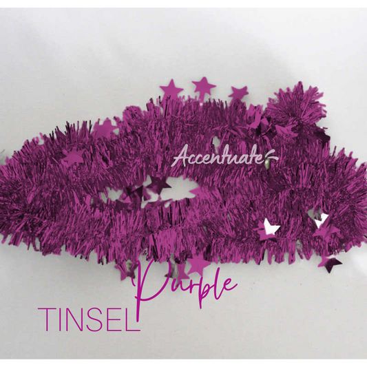 2M Long Tinsel - Plain Purple + Stars