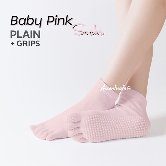 Baby Pink Plain Yoga Socks / White Grips