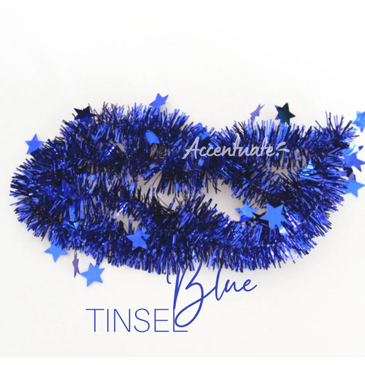 2M Long Tinsel - Plain Blue + Stars
