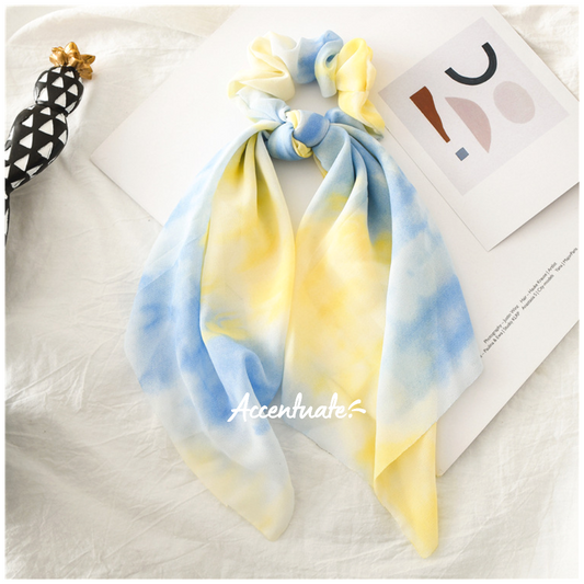 Yellow / Light Blue Wash Tie Dye Scrunchie Scarf