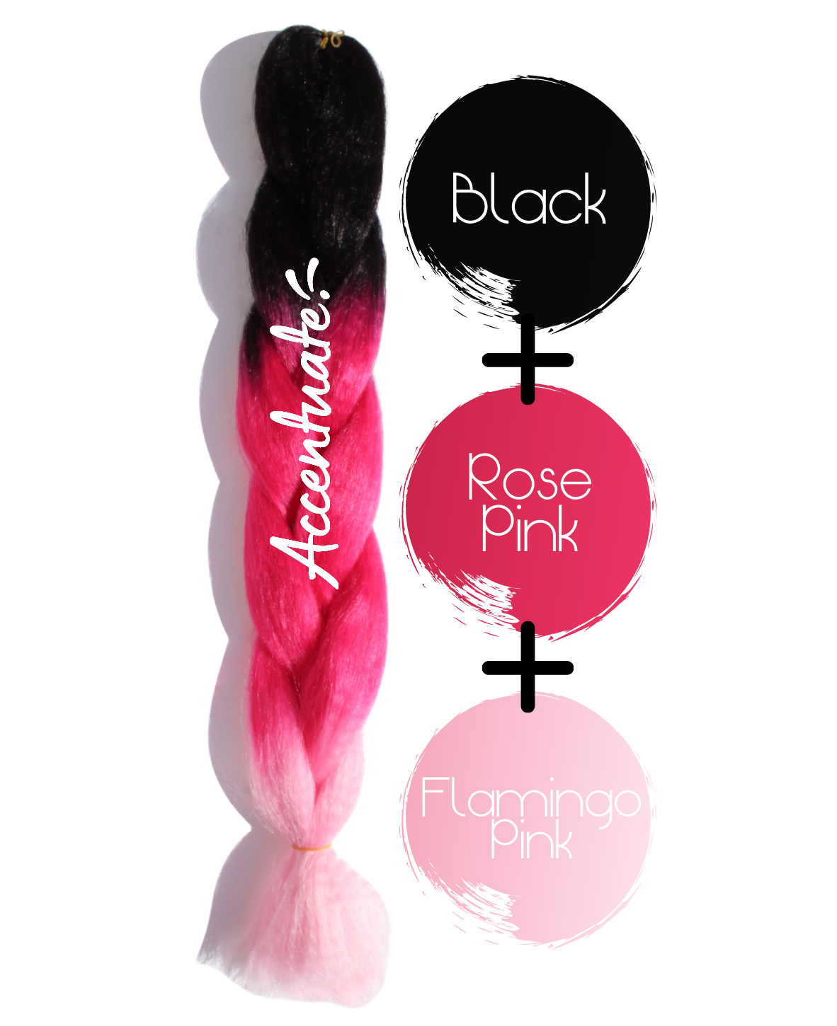 24" Black + Rose Pink + Flamingo Pink Ombré Jumbo Braid Hair Extension