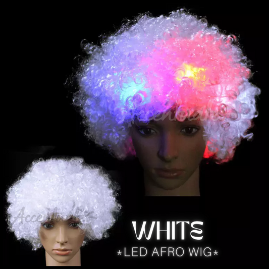 White LED Afro Wig (Adult Size)