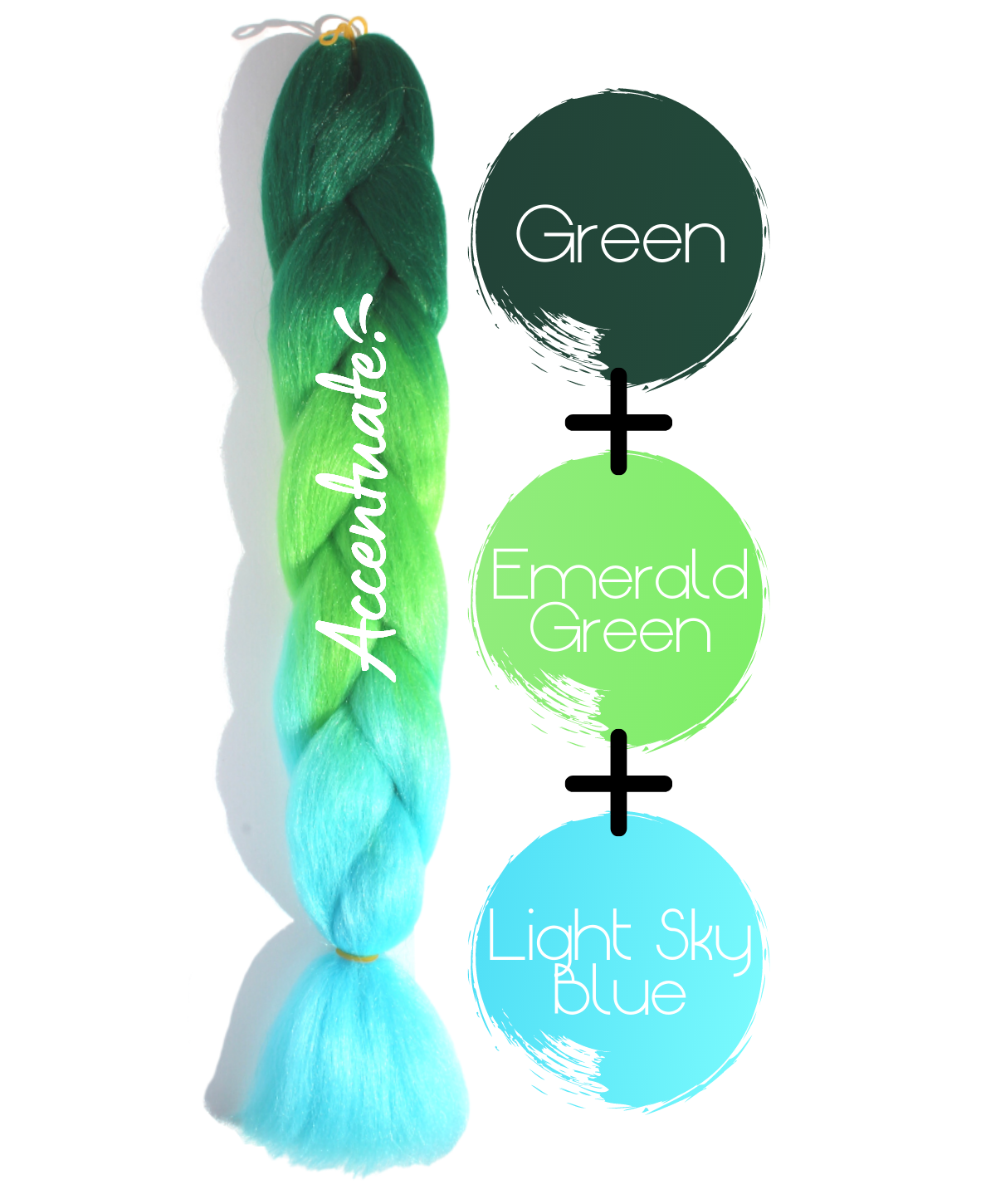 24" Green + Emerald Green + Light Sky Blue Ombré Jumbo Braid Hair Extension