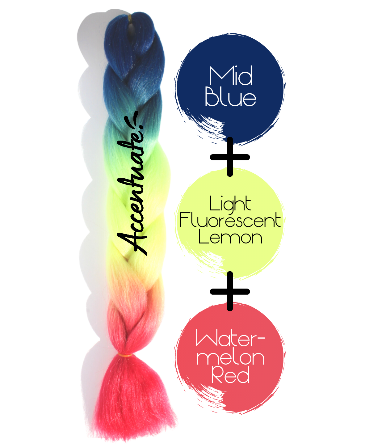 24" Mid Blue + Light Fluorescent Lemon + Watermelon Red Ombré Jumbo Braid Hair Extension