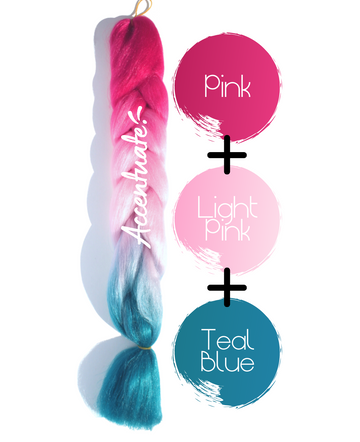 24" Pink + Light Pink + Teal Blue Ombré Jumbo Braid Hair Extension