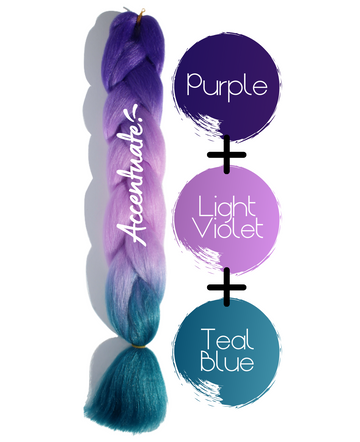 24" Purple + Light Violet + Teal Blue Ombré Jumbo Braid Hair Extension