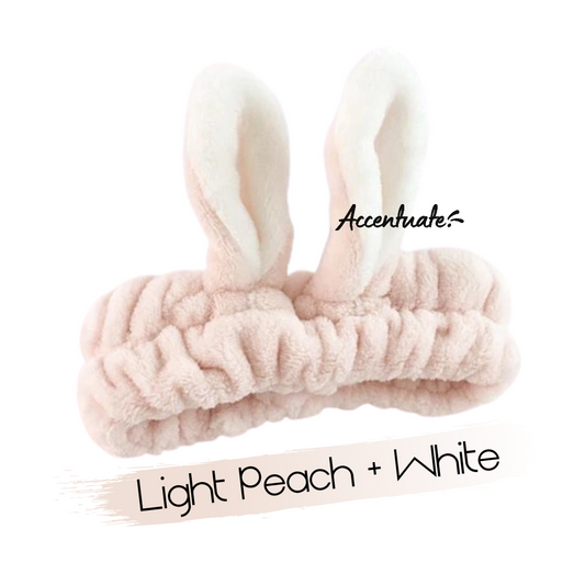 Light Peach & White Rabbit Ears Plain Spa Headband (Adult Size)