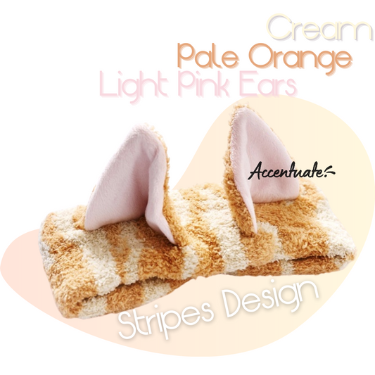 Cream / Pale Orange / Light Pink Cat Ears Stripes Design Headband (Adult Size)