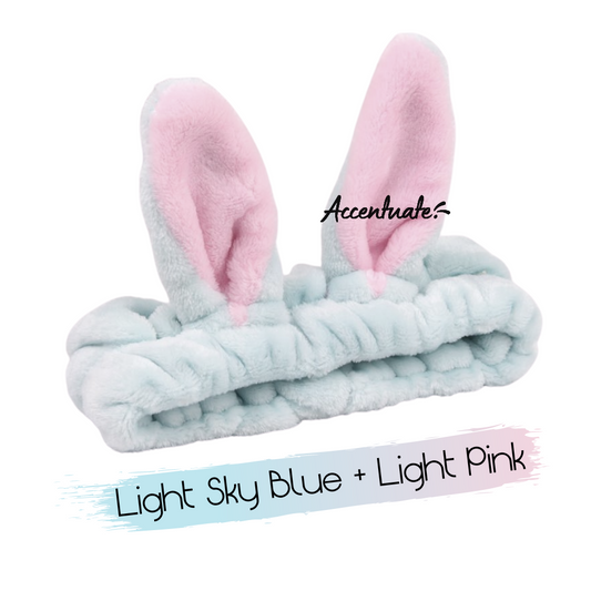 Light Sky Blue & Light Pink Rabbit Ears Plain Spa Headband (Adult Size)