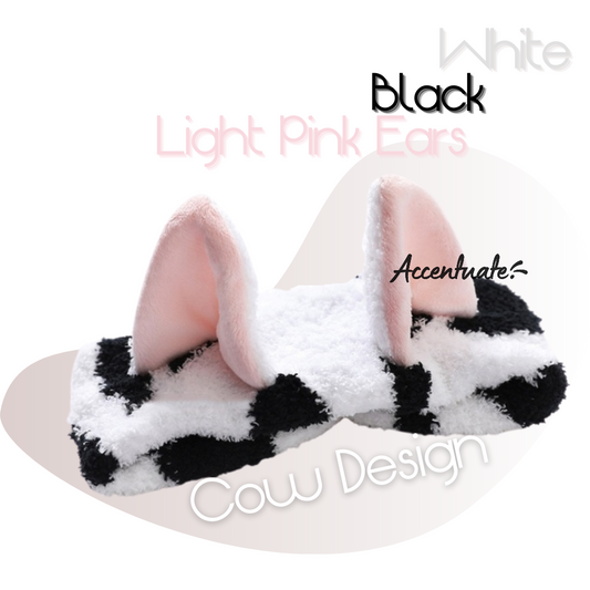 Black / White / Light Pink Cat Ears Cow Design Pattern Headband (Adult Size)
