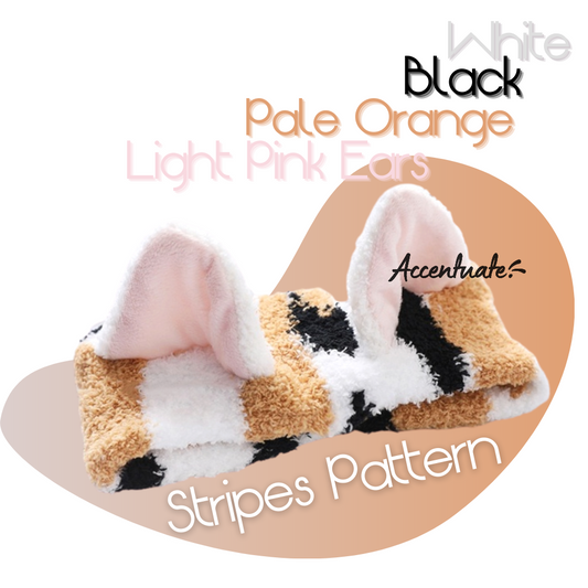 White / Black / Pale Orange / Light Pink Cat Ears Stripes Pattern Headband (Adult Size)