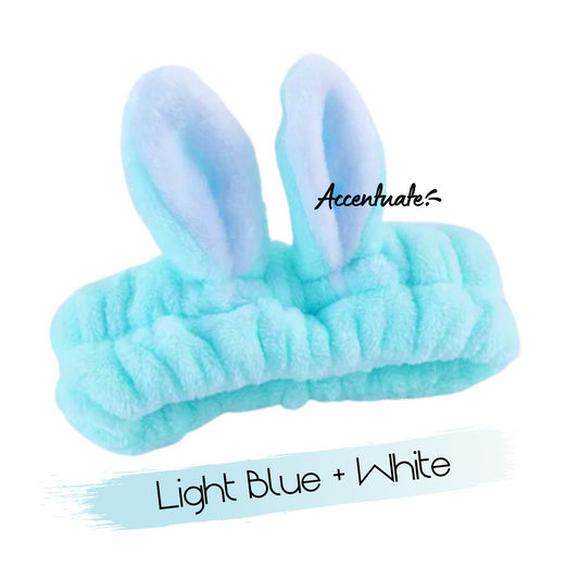 Light Blue & White Rabbit Ears Plain Spa Headband (Adult Size)
