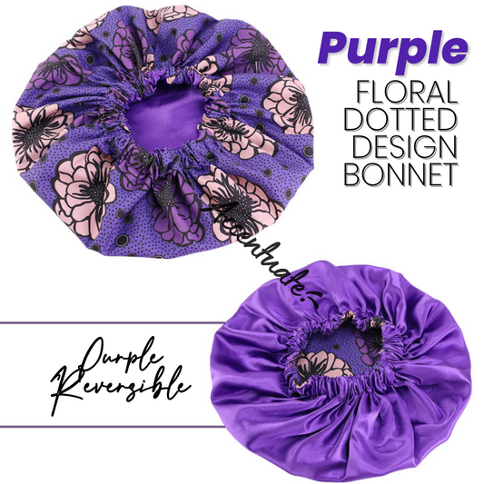 Purple / Floral Pattern Bonnet - Purple Reversible (Adult Size)
