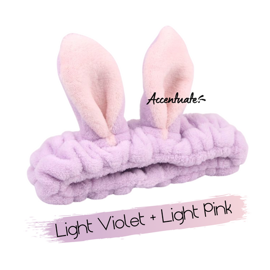 Light Violet & Light Pink Rabbit Ears Plain Spa Headband (Adult Size)