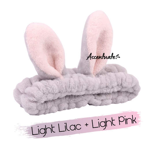 Light Lilac & Light Pink Rabbit Ears Plain Spa Headband (Adult Size)