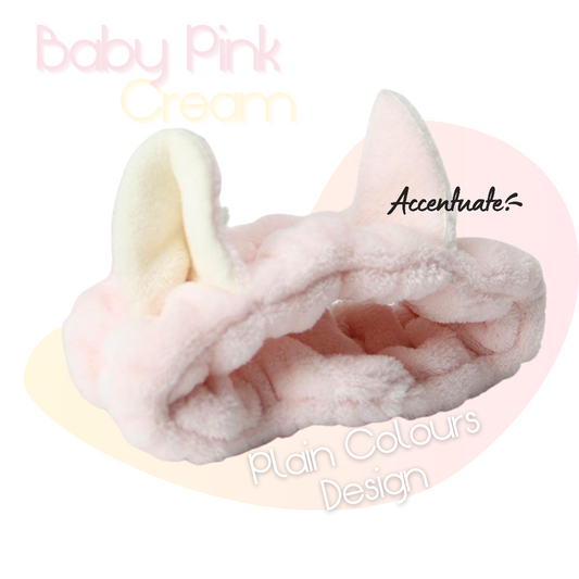 Baby Pink / Cream Cat Ears Plain Headband (Adult Size)