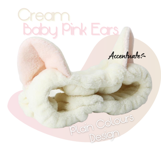 Cream / Baby Pink Cat Ears Plain Headband (Adult Size)
