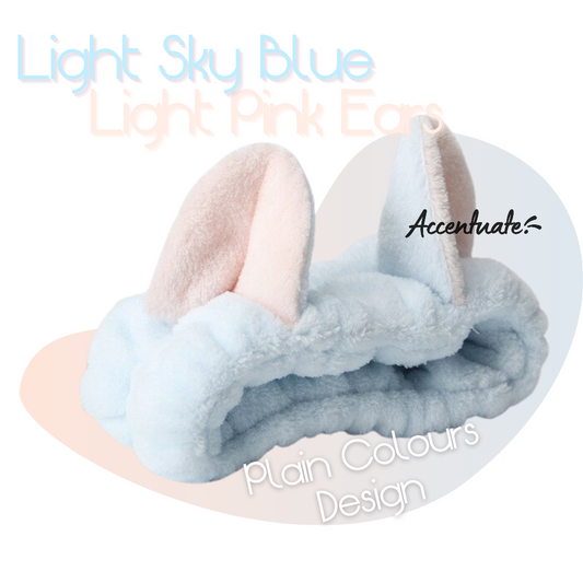 Light Sky Blue / Light Pink Cat Ears Plain Headband (Adult Size)