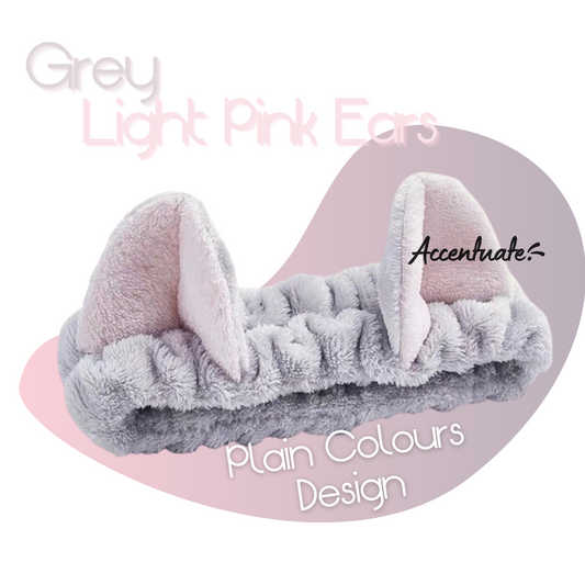 Grey / Light Pink Cat Ears Plain Headband (Adult Size)