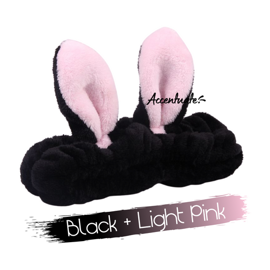 Black & Light Pink Rabbit Ears Plain Spa Headband (Adult Size)