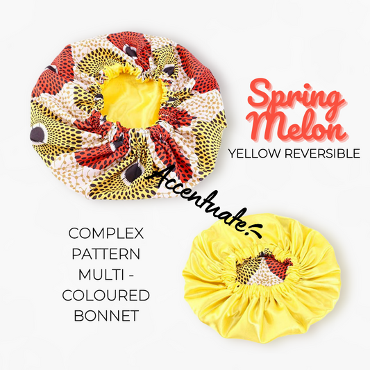 Spring Melon Design / Yellow Reversible Bonnet (Adult Size)