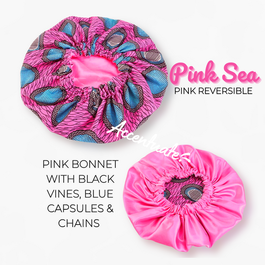 Pink Sea Design / Pink Reversible Bonnet (Adult Size)