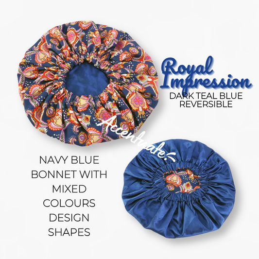 Royal Impression Design / Dark Teal Blue Reversible Bonnet (Adult Size)