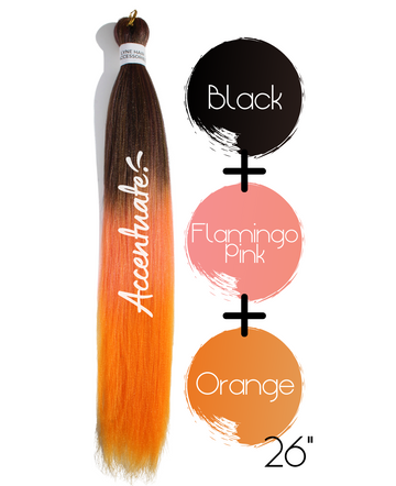 26" Black / Flamingo Pink / Orange Pre-Stretched Ombré Hair Extension