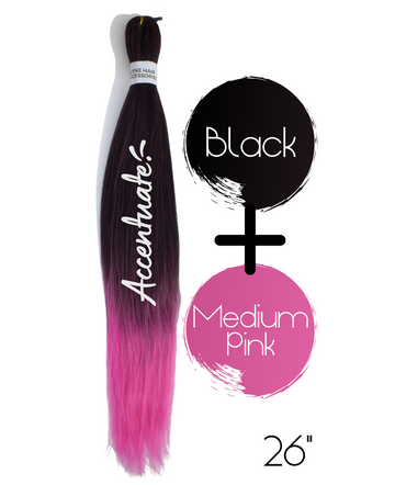 26" Black / Medium Pink Pre-Stretched Ombré Hair Extension