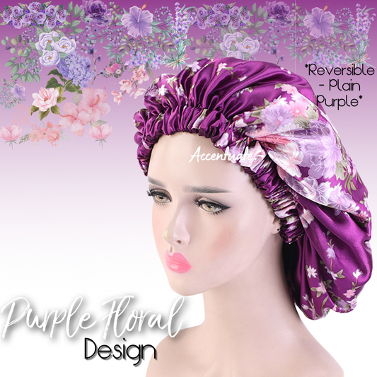 Floral Design Purple Reversible Bonnet (Adult Size)