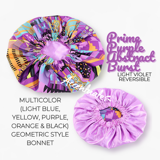 Prime Purple Abstract Burst Design / Light Violet Reversible Bonnet (Adult Size)