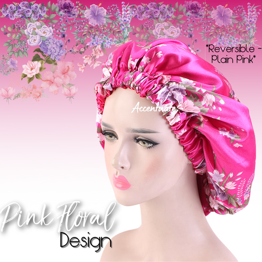 Floral Design Pink Reversible Bonnet (Adult Size)