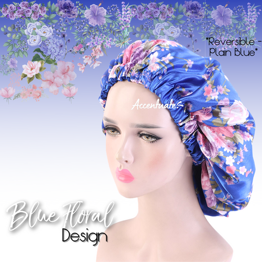 Floral Design Blue Reversible Bonnet (Adult Size)