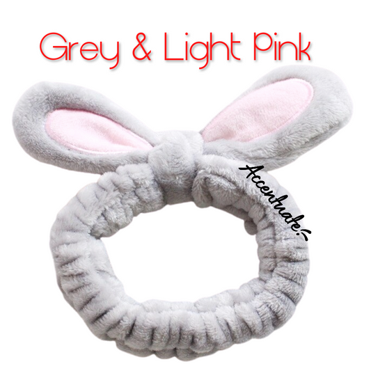 Grey & Light Pink Bunny Wire Ears Plain Spa Headband (Adult Size)