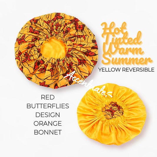 Hot Tinted Warm Summer Design / Yellow Reversible Bonnet (Adult Size)