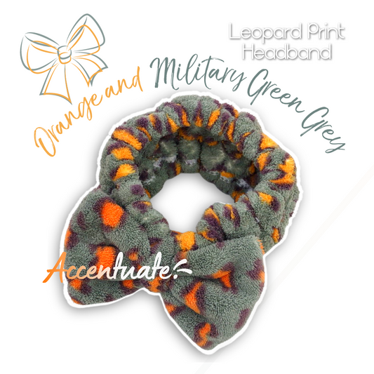 Orange & Military Green Grey Leopard Print Spa Headband (Adult Size)