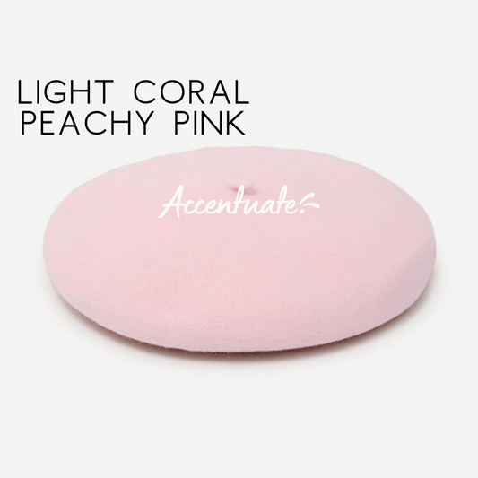 Light Coral Peachy Pink Plain Beret (Adult Size)
