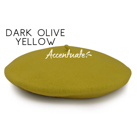 Dark Olive Yellow Plain Beret (Adult Size)