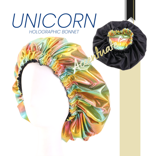 Unicorn Holographic / Black Reversible Bonnet (Adult Size)