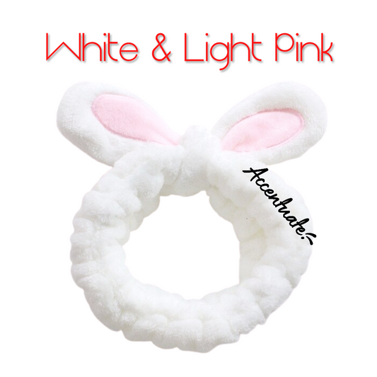 White & Light Pink Bunny Wire Ears Plain Spa Headband (Adult Size)