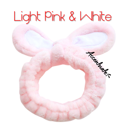 Light Pink & White Bunny Wire Ears Plain Spa Headband (Adult Size)
