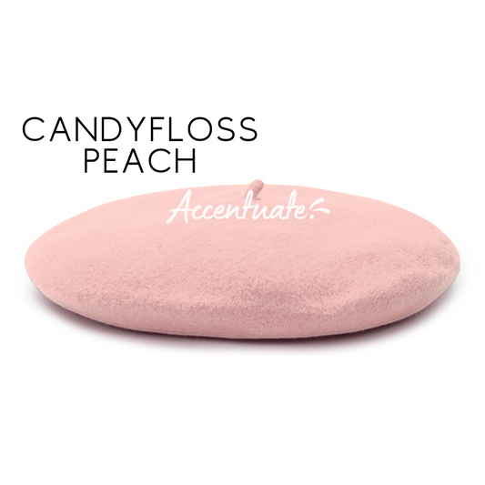 Candyfloss Peach Pink Plain Beret (Adult Size)
