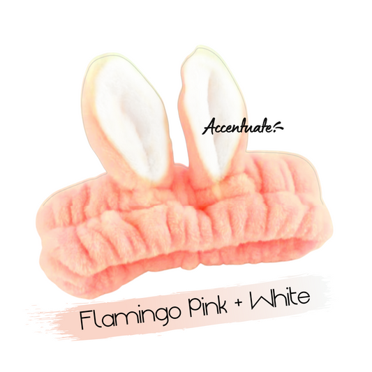 Flamingo Pink & White Rabbit Ears Plain Spa Headband (Adult Size)
