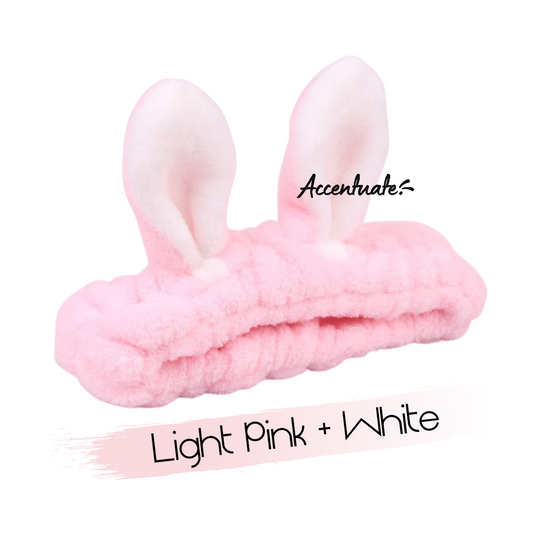 Light Pink & White Rabbit Ears Plain Spa Headband (Adult Size)